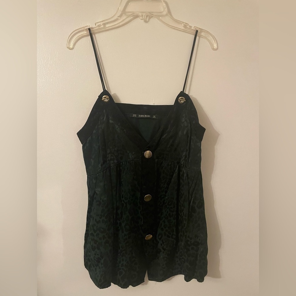 Zara Basic Green Leopard Tank Top‎ size XS